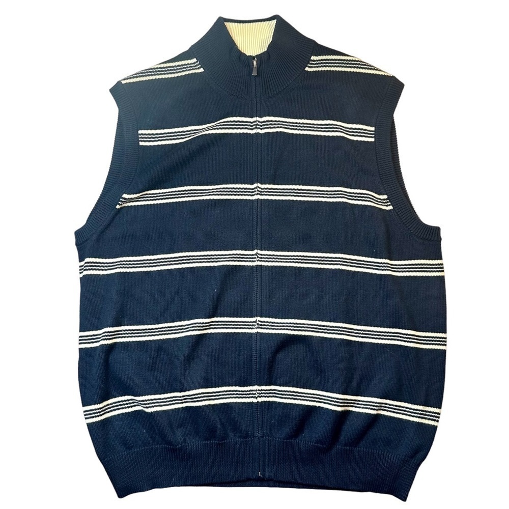 Brooks Brothers Country Club Navy Full Zip Cotton Sweater Vest Men's XL